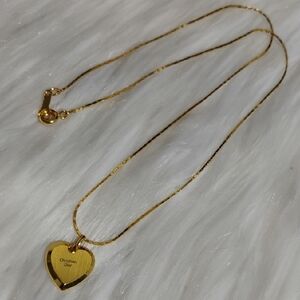 Christian Dior Gold Plated Heart Pendant Necklace W Polished Heart Charm